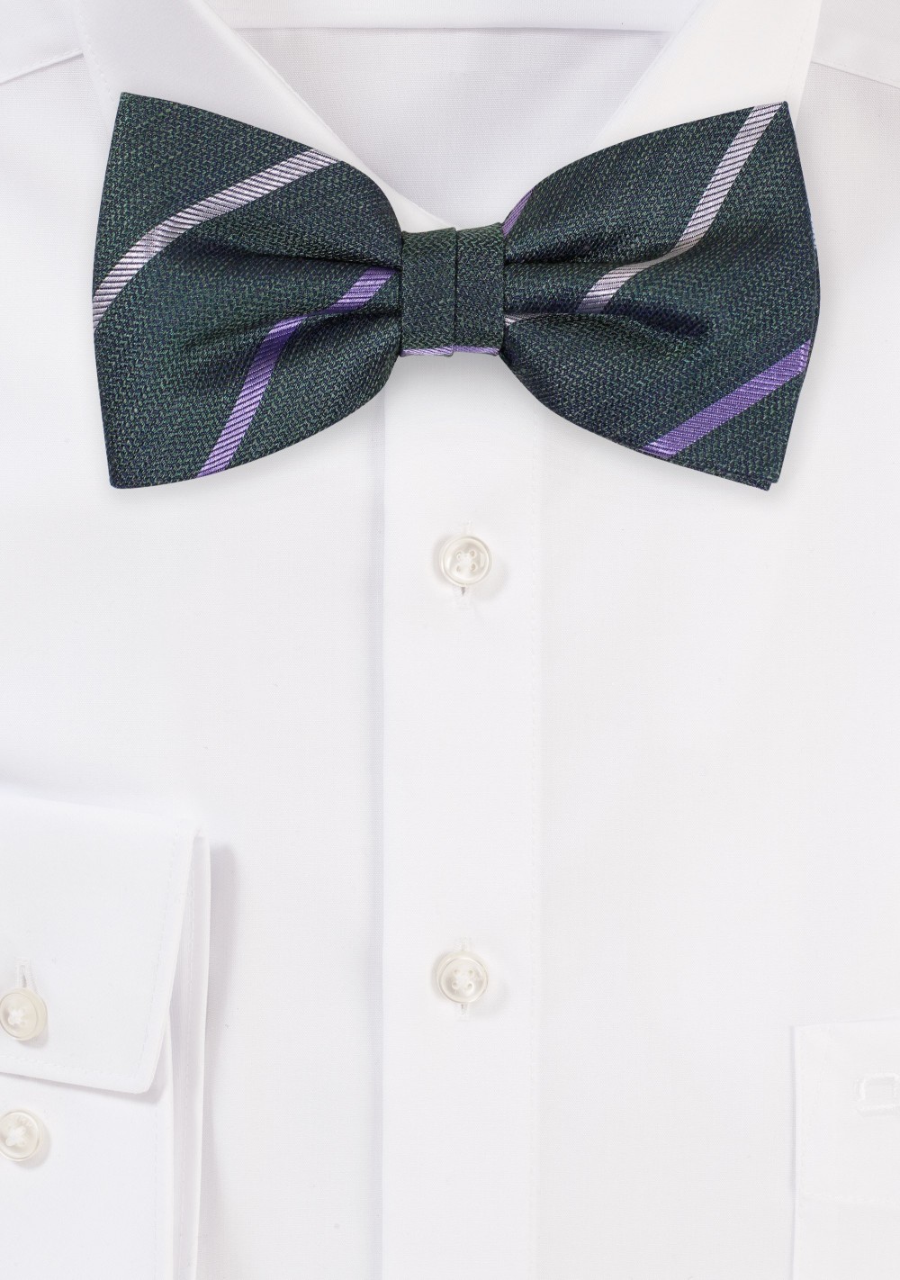 Pine Green Bow Tie with Blue Stripes
