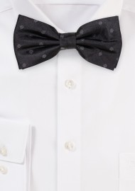 Formal Black Silk Bow Tie with Gray Polka Dots
