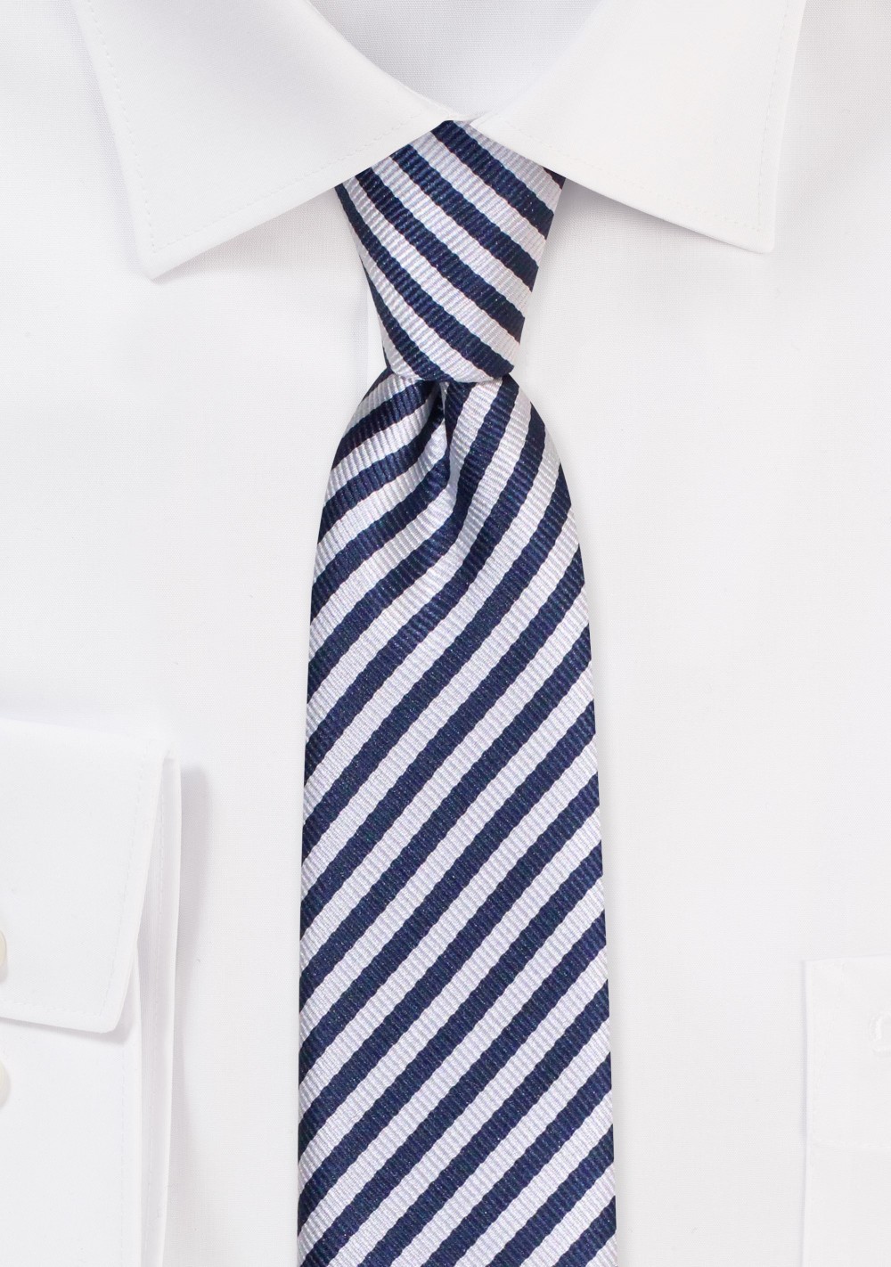 Navy and Silver Striped Skinny Tie