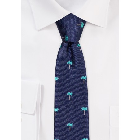 Navy Skinny Tie with Palm Trees
