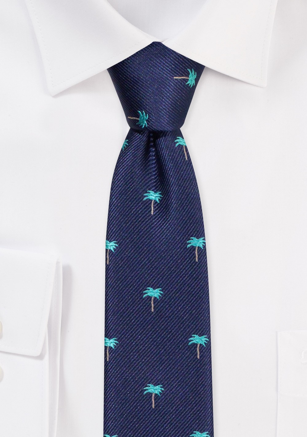 Navy Skinny Tie with Palm Trees