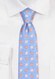 Skinny Floral Tie in Light Blue and Orange