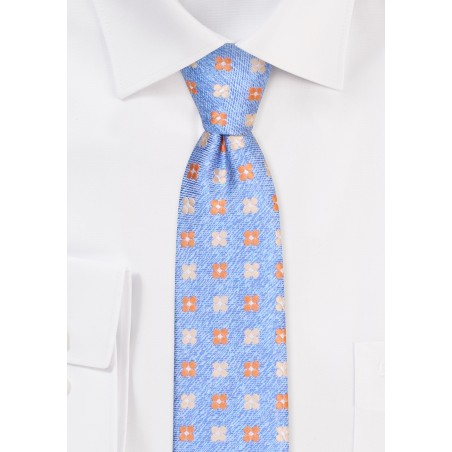 Skinny Floral Tie in Light Blue and Orange