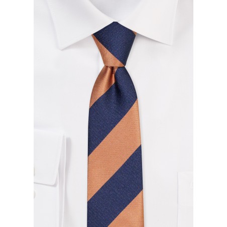 Golden Orange and Navy Striped Skinny Tie