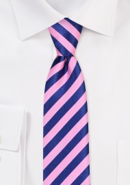 Preppy Striped Skinny Tie in Blue and Pink