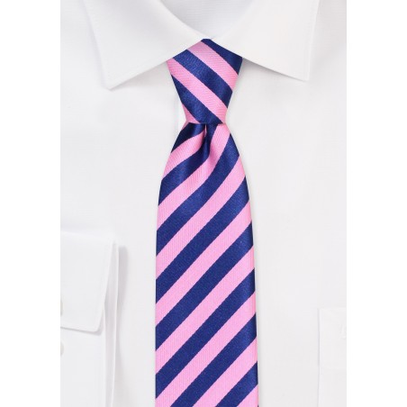 Preppy Striped Skinny Tie in Blue and Pink