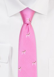 Pink Skinny Tie with Embroidered Beagles