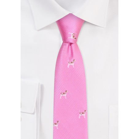 Pink Skinny Tie with Embroidered Beagles