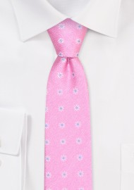 Pink Slim Cut Tie with Flowers