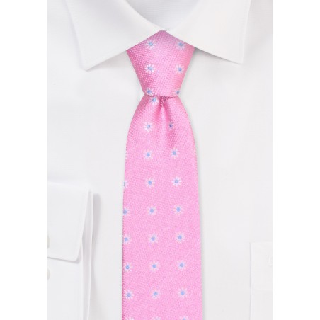 Pink Slim Cut Tie with Flowers