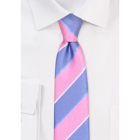 Navy and Pink Tie in Skinny Width