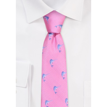 Pink Skinny Tie with Sailfish
