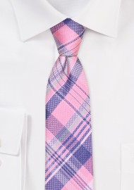 Skinny Tie in Pink and Gray Check