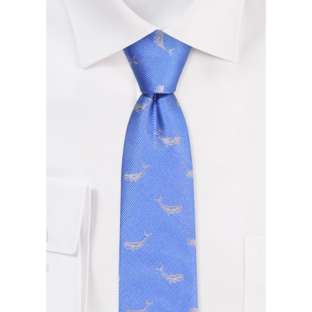Light Blue Skinny Tie with Whales
