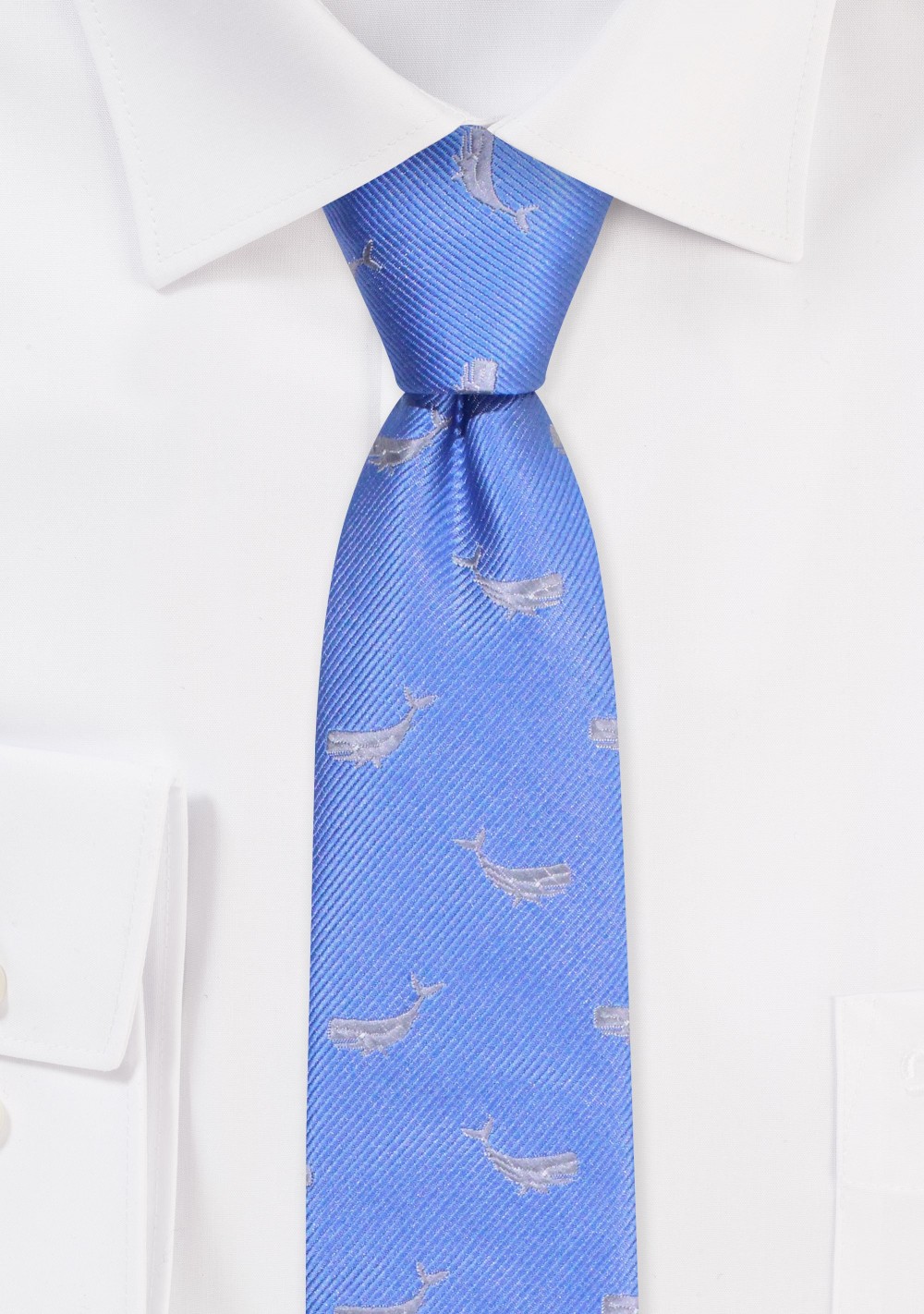 Light Blue Skinny Tie with Whales