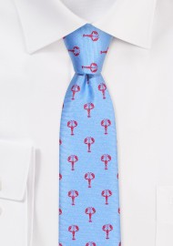 Light Blue Skinny Tie with Lobsters