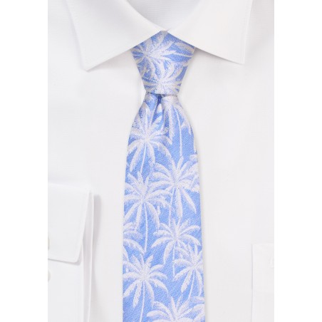 Blue Skinny Tie with Palm Trees
