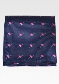 Navy Pocket Square with Pink Flamingos