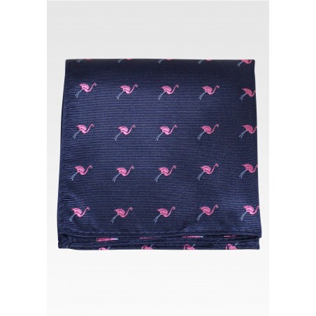 Navy Pocket Square with Pink Flamingos