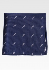 Navy Pocket Square with Sharks
