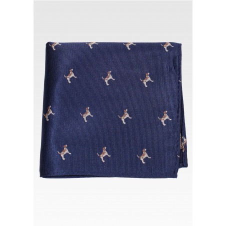 Navy Pocket Square with Dogs