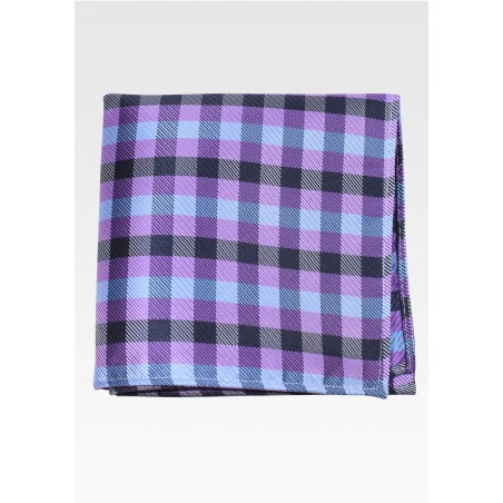 Gingham Check Pocket Square in Light Blue and Lilac
