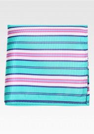 Turquoise Green and Pink Striped Pocket Square