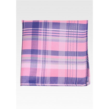 Plaid Pocket Square in Pink, Blue, Silver