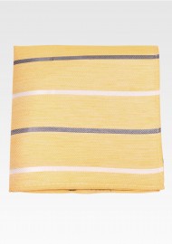 Sun Yellow Linen Silk Pocket Square with Stripes