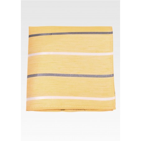 Sun Yellow Linen Silk Pocket Square with Stripes