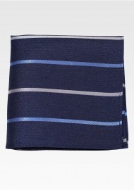 Denim Blue Linen Silk Pocket Square with Stripes