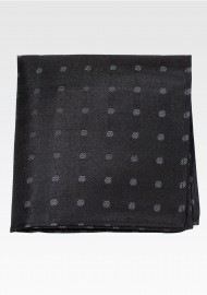 Black Pocket Square with Charcoal Polka Dots