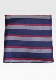 Matte Silk Hanky with Striped in Navy, Wine, Gray
