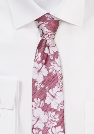 Red Linen Silk Skinny Tie with Florals