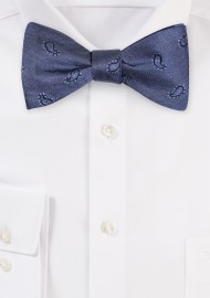 Steel Blue Paisley Silk Bow Tie in Self-Tie Style