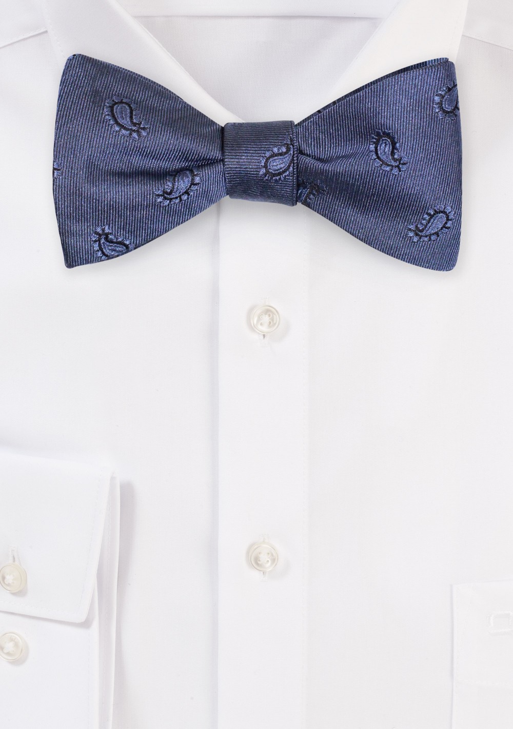 Steel Blue Paisley Silk Bow Tie in Self-Tie Style