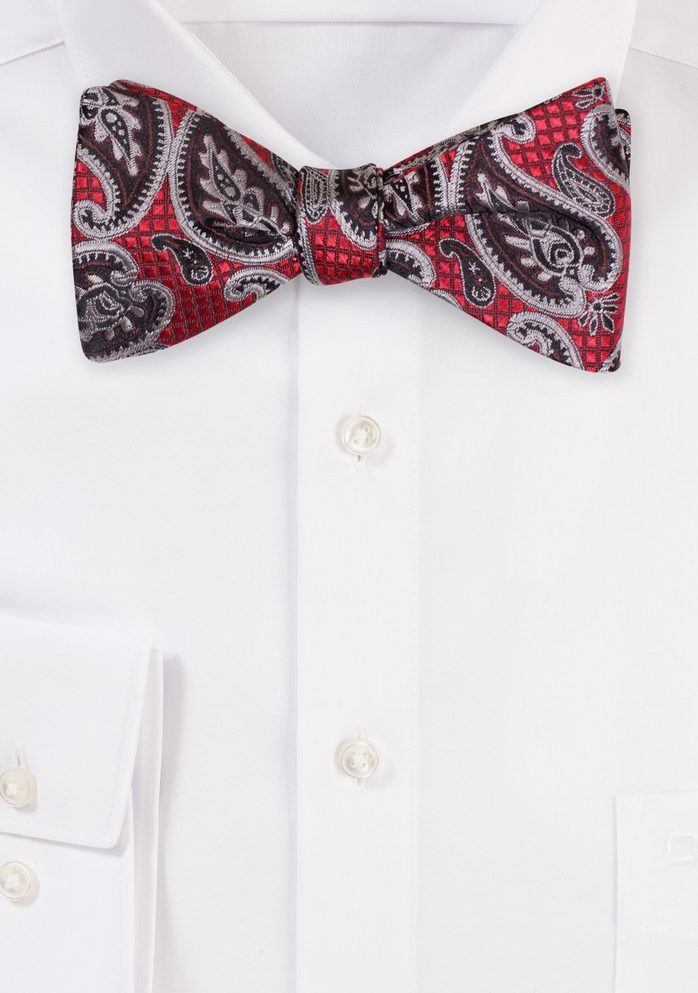 Crimson and Gold Paisley Bow Tie