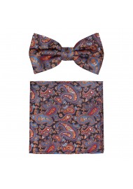 Burgundy and Gold Paisley BowTie Set