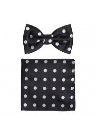 Polka Dot Bowtie Set in Black and Silver