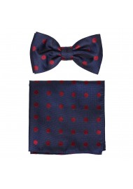 Bowtie Set in Navy and Red Polka Dot Design