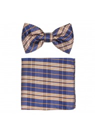 Navy and Gold Checkered Bowtie Set
