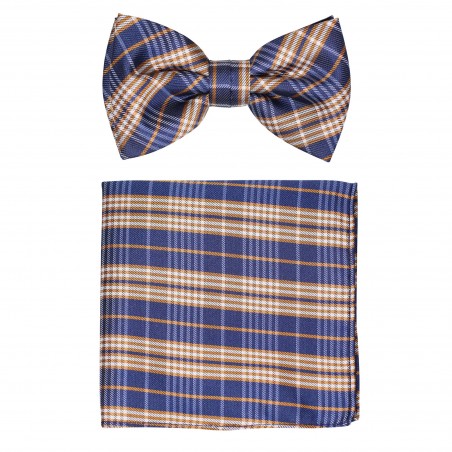 Navy and Gold Checkered Bowtie Set