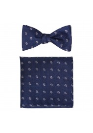 Navy Paisley BowTie Set in Self-Tied Style