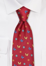 Butterfly Print Tie in Crimson