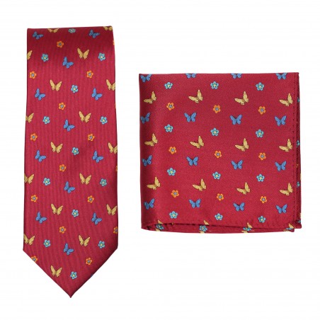 Butterfly Print Tie Set in Crimson