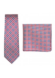 Houndstooth Check Tie Set in Red, White, Blue