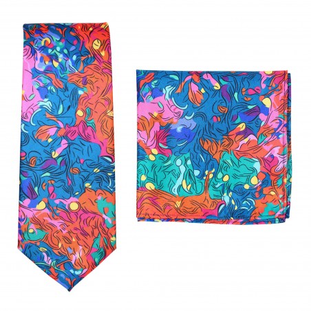 Colorful Abstract Print Tie and Pocket Square Set