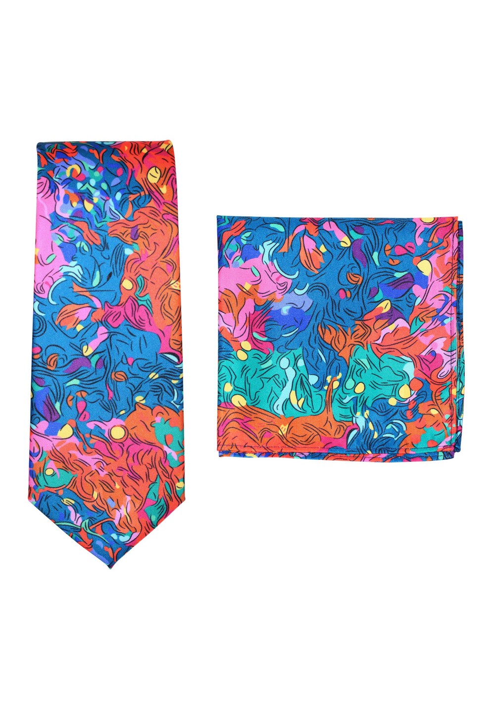 Colorful Abstract Print Tie and Pocket Square Set