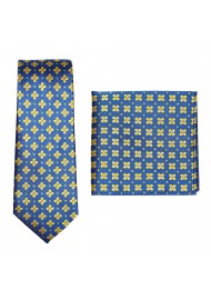 Floral Tie Set in Blue and Gold