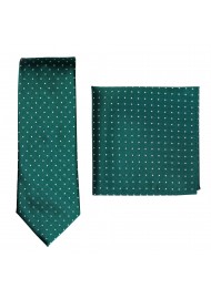Satin Micro Dot Necktie Set in Holly Green